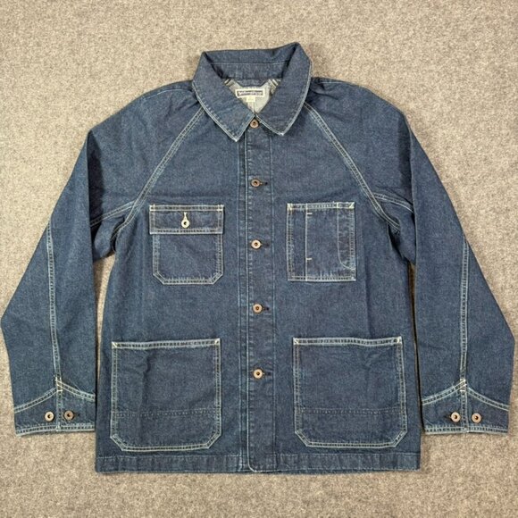 Wallace & Barnes Mens Barn Coat Chore jacket Japanese Denim Dark Sz Large NWT - Picture 1 of 11
